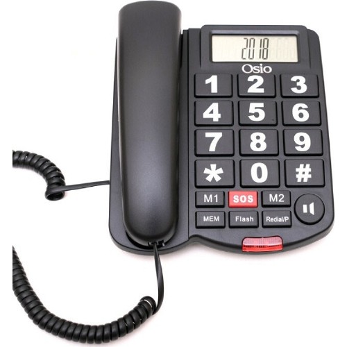CORDED PHONES OSIO OSWB-4760B ΜΕ SOS BUTTON + ΑΝΟΙΚΤΗ ΑΚΡΟΑΣΗ BLACK